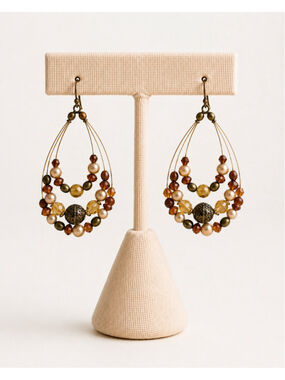 Boho Beaded Teardrop Hoop Earrings Faux Pearl Crystal Mixed Bead Dangle